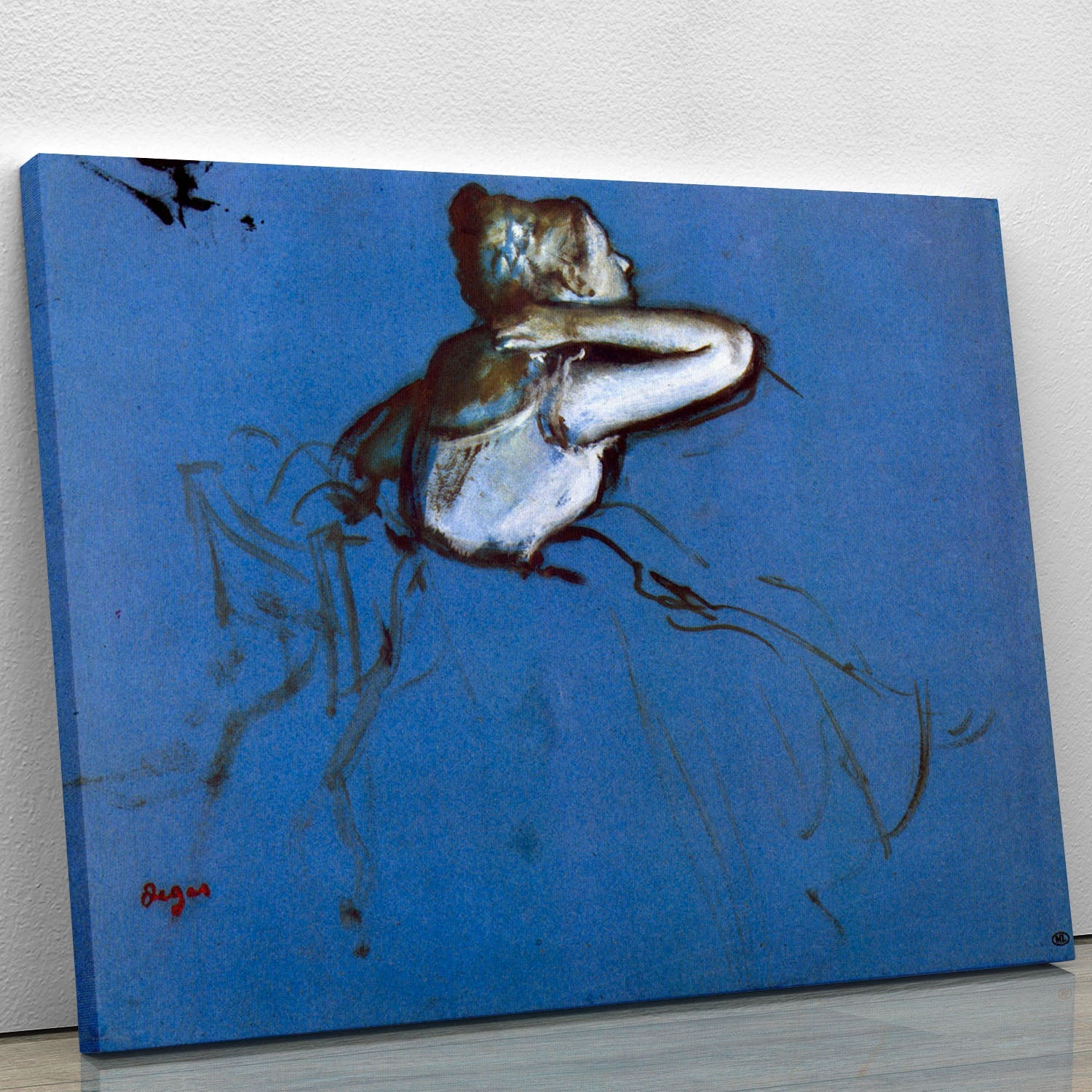 Canvas print of Degas' Sitting Dancer in profile, showcasing a graceful dancer with her hand on her neck.